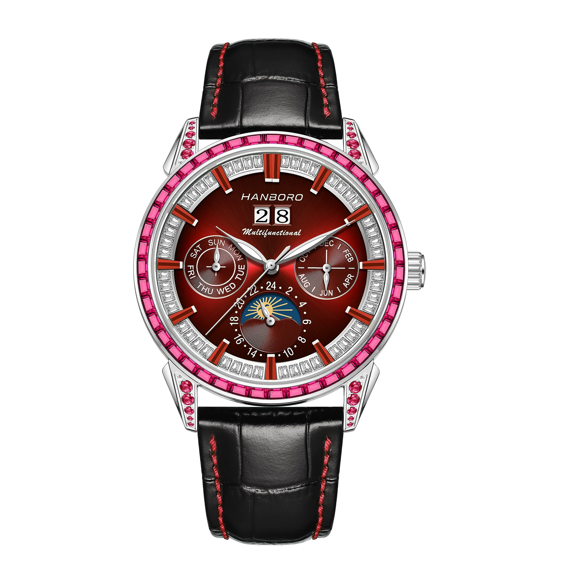 Diamond Pave Automatic Sports Watch With Calendar And Luminous Dial — Rose Gold | KIMLUD