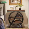 Solid Wood And Metal Console Table Two-Tier With Gold Arches — White | KIMLUD