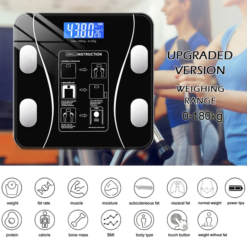 Smart Body Fat Scale With Bluetooth App And LED Digital Display — Rose Pink | KIMLUD