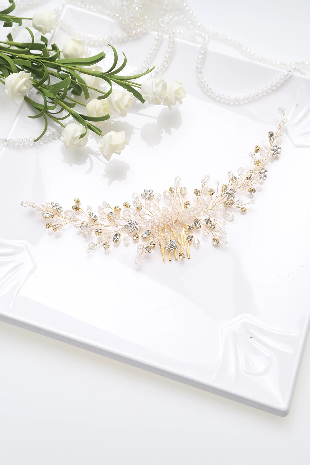 KIMLUD, Vintage Rose gold Silver Wedding Accessories bridal headwear Shiny Crystal Hair comb Elegant banquet for women, China / Gold, KIMLUD Women's Clothes