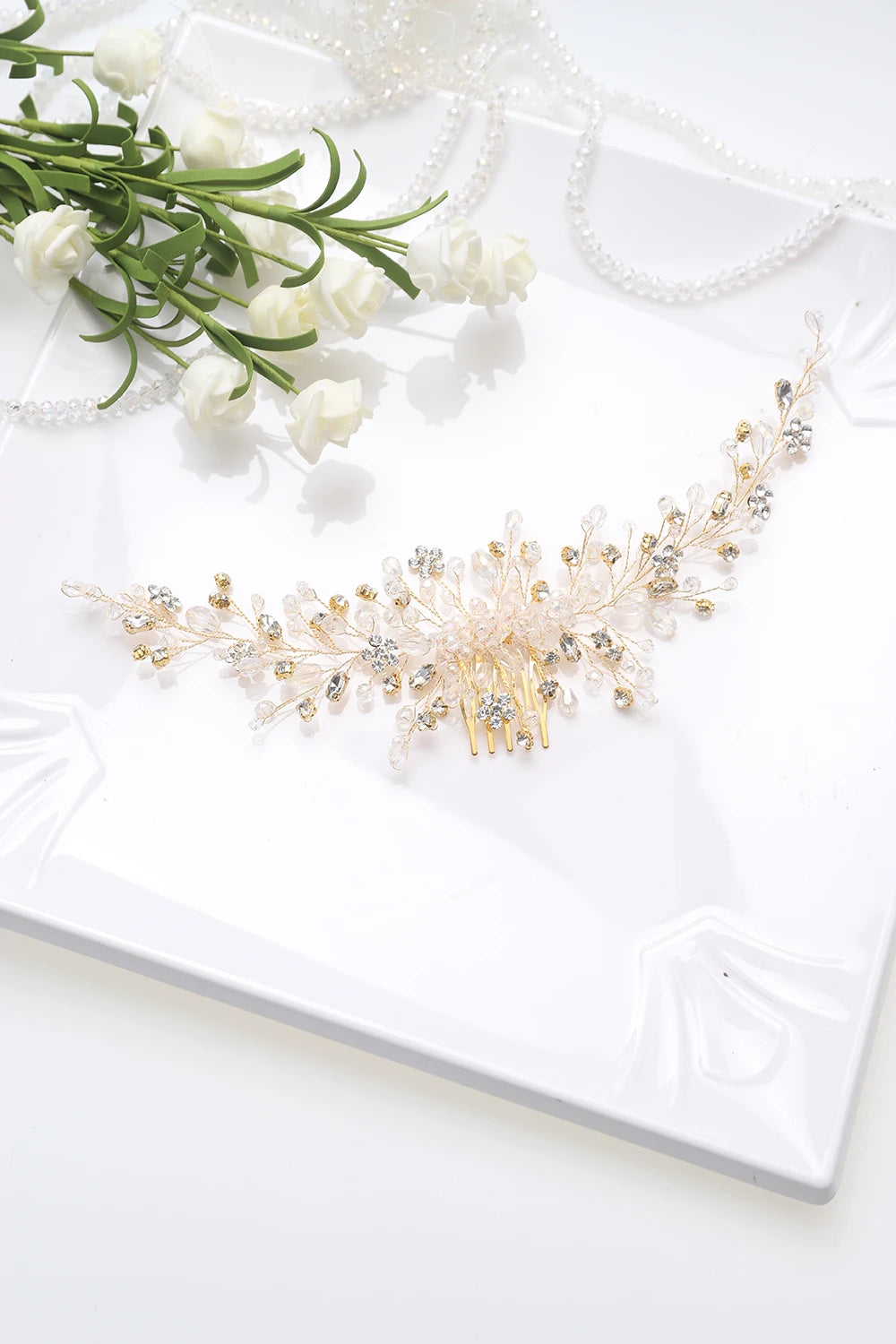 Vintage Rose gold Silver Wedding Accessories bridal headwear Shiny Crystal Hair comb Elegant banquet for women - KIMLUD
