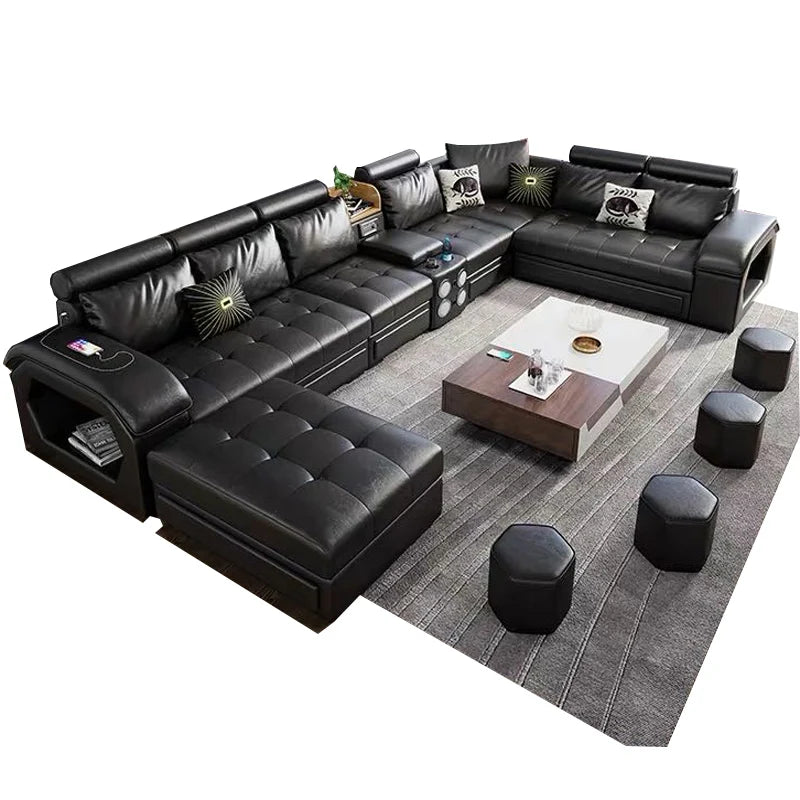 Microfiber Sofa With Integrated Bluetooth Speakers And USB Charger — Taupe | KIMLUD