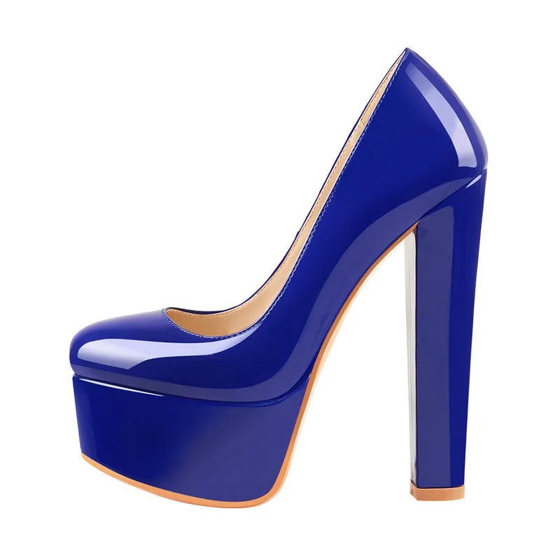 Pumps – Platform Round Toe High Heels Slip-On – PU | KIMLUD