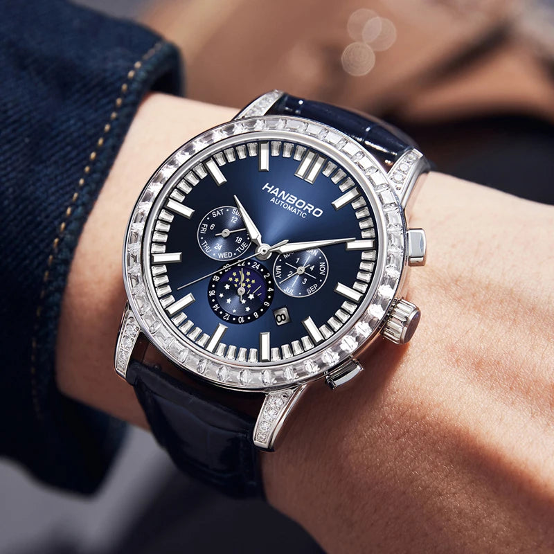 Stainless Steel Watch Fully Automatic Mechanical Movement Luminous Pointer Display — Blue Dial | KIMLUD