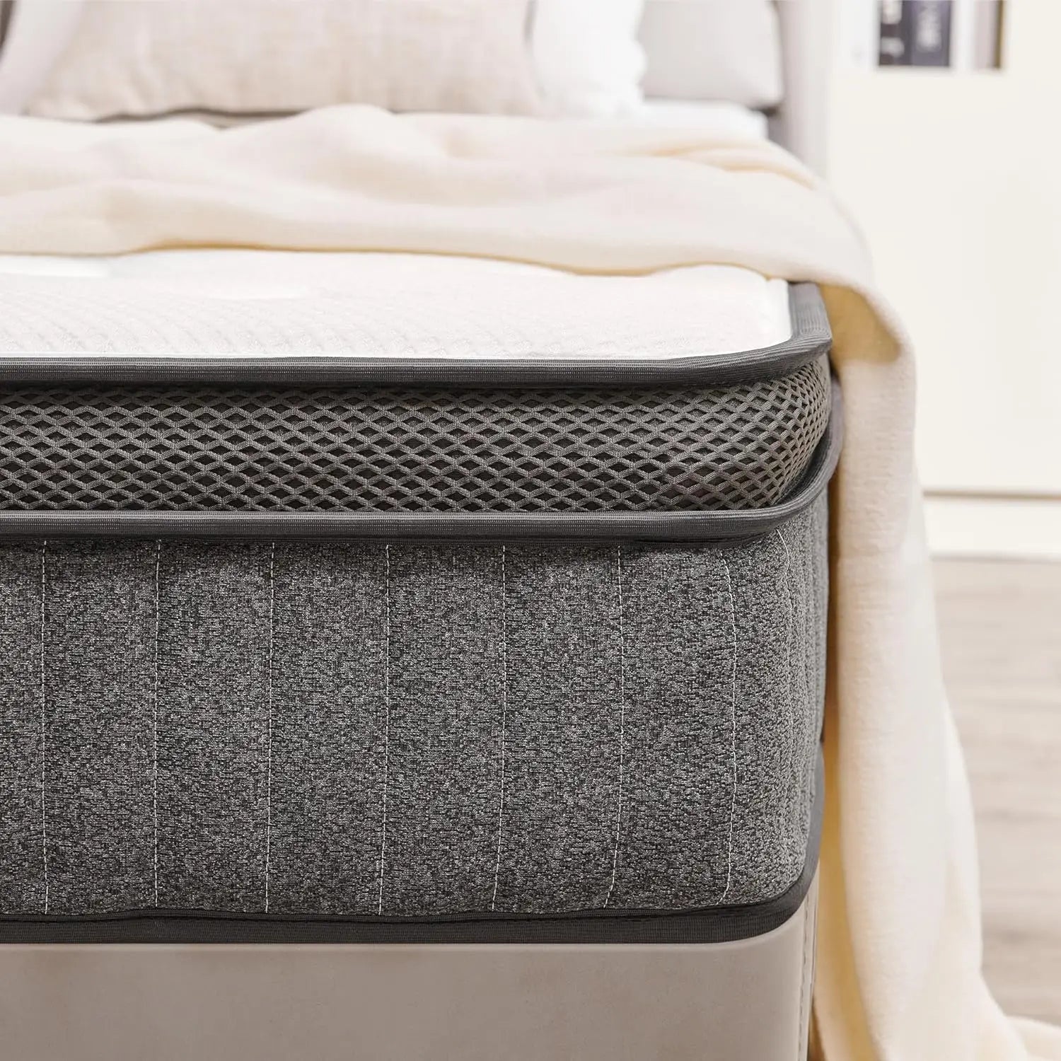 Cotton Mattress Frame Futon Sofa With Deluxe Support — White | KIMLUD