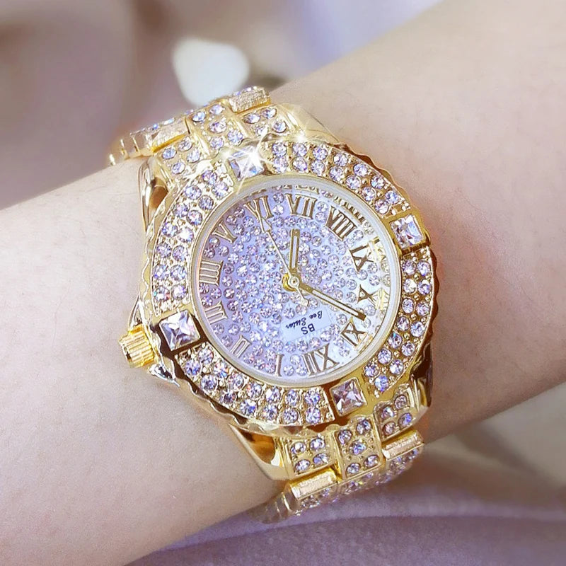 Stainless Steel Diamond Rhinestone Watch — Gold | KIMLUD