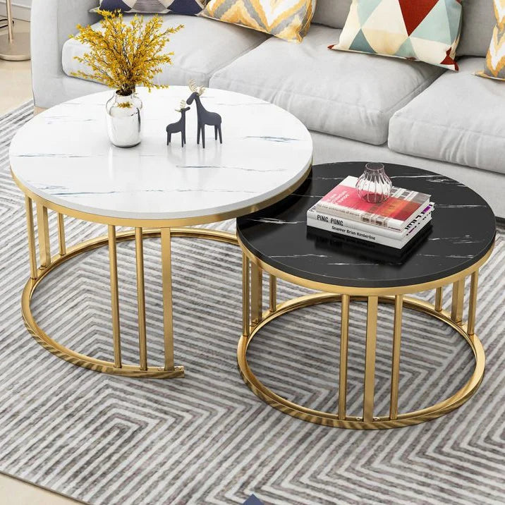 Black Marble Nesting Coffee Table Set Nordic Style — Gold | KIMLUD