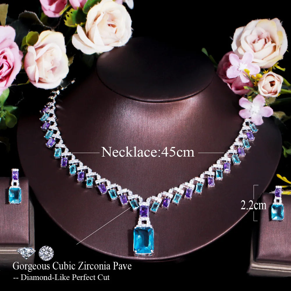 Necklaces – Water Drop Dangle – Cubic Zirconia – Purple Blue | KIMLUD