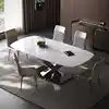 Nordic Modern Luxury Marble Dining Table with Extendable Metal Legs Hot Sale Home Furniture Stone Style Living Room