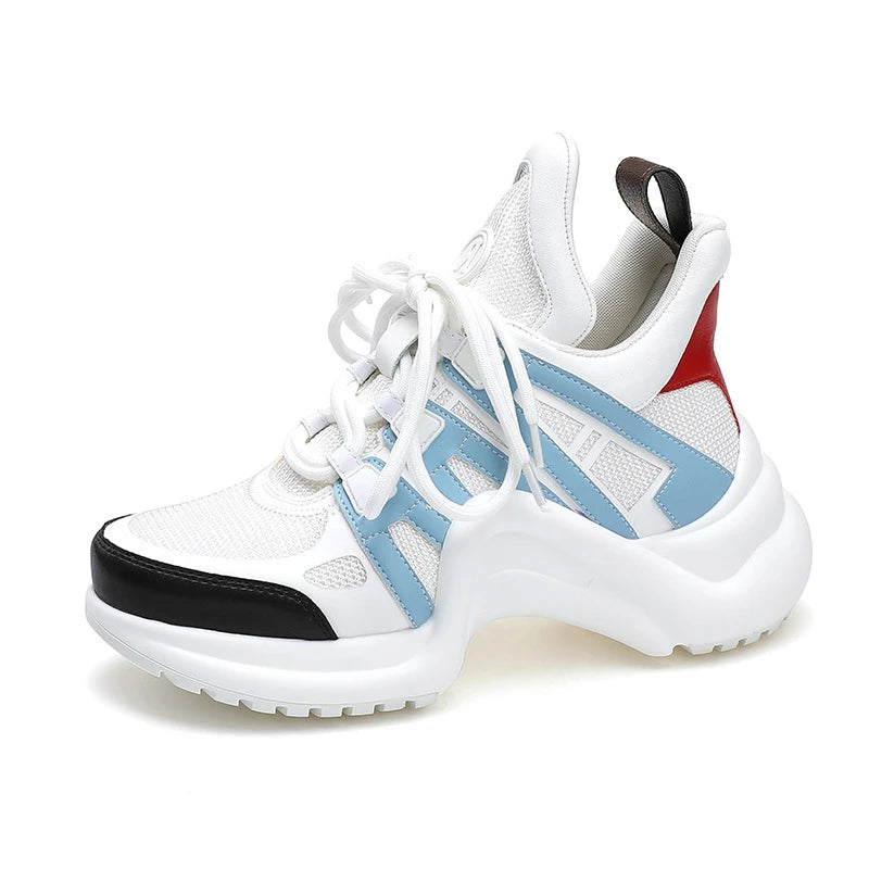 Metallic Sneakers With Thick Lace — Silver | KIMLUD