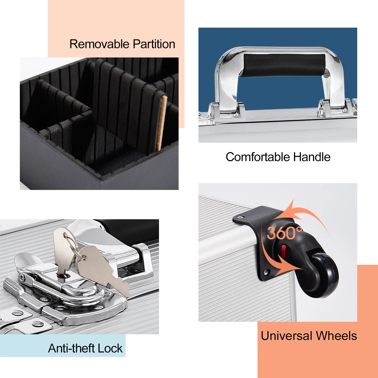 Hot Selling Professional Large 4-in-1 Rolling Makeup Case Eco-Friendly Aluminum Practical Lockable Train Extendable Portable