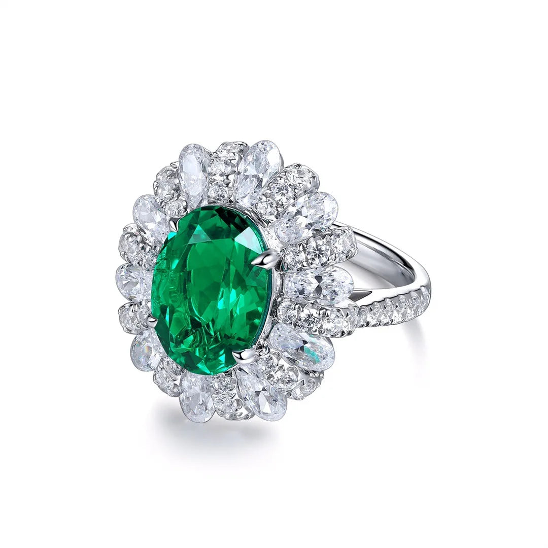 Rhodium-Plated Silver Ring With Emerald Gemstone — Emerald Green | KIMLUD