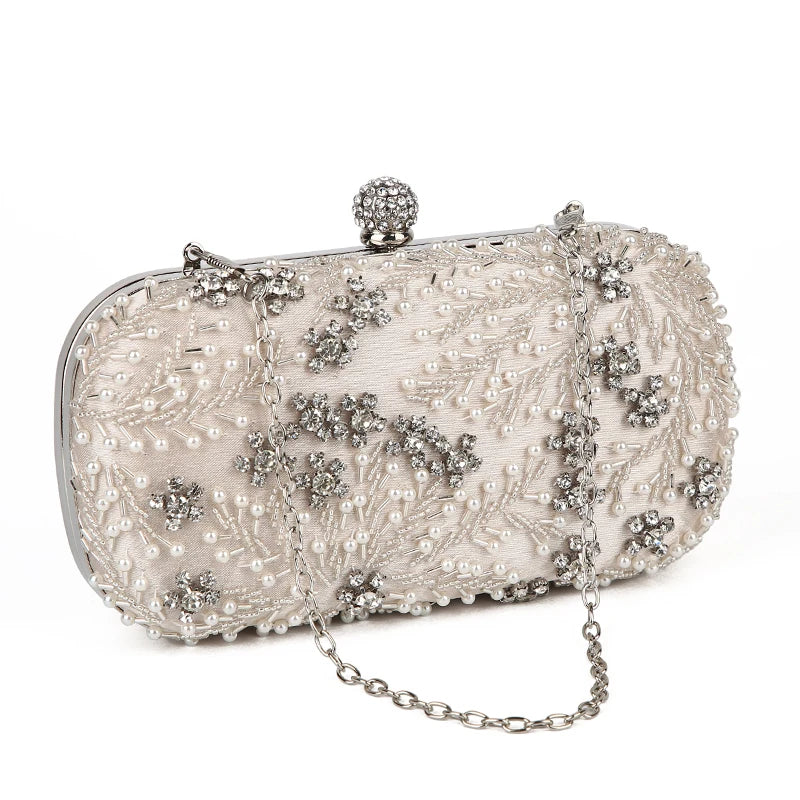 Women's Clutch Bag Crystal Pearl Clutch Purse Luxury Handbag Embroidery Evening Bag Wedding Bag for Bridal Shoulder Bag ZD1529