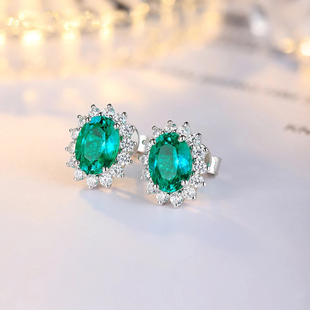 Lab Grown Emerald Stud Earrings 2.2 Carat 925 Silver — Green | KIMLUD