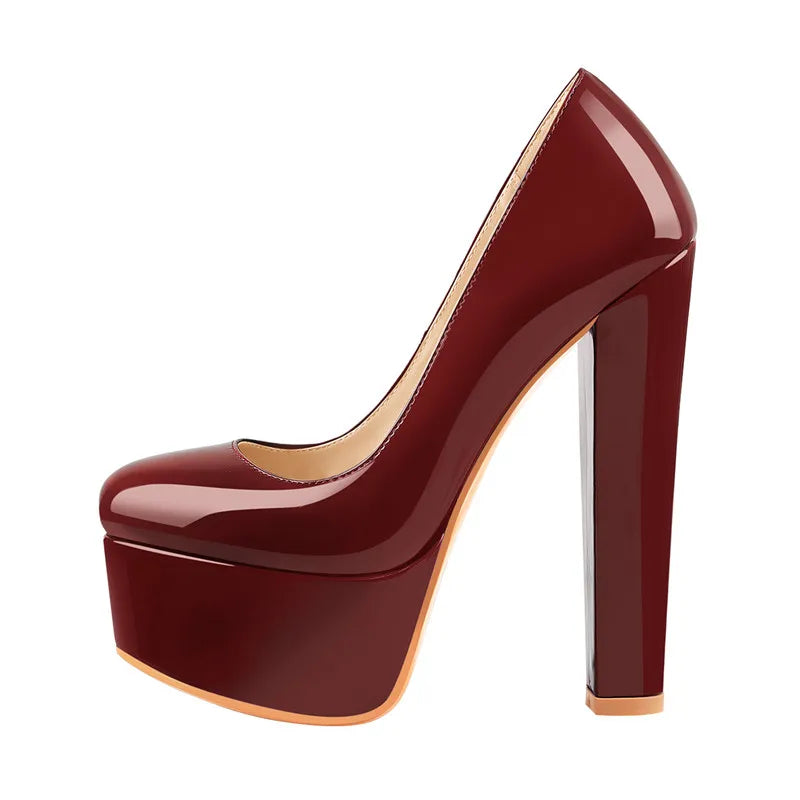 Pumps – Platform Round Toe High Heels Slip-On – PU | KIMLUD