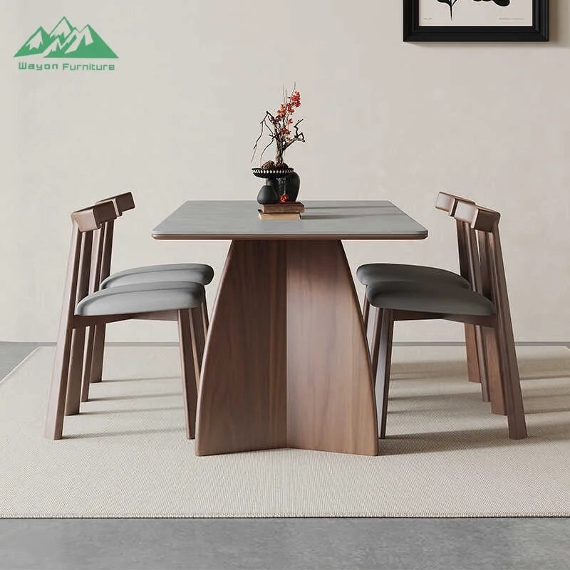 Solid Wood Dining Table Rectangular Form With Sculptural Curved Legs For Modern Homes — Natural Wood | KIMLUD