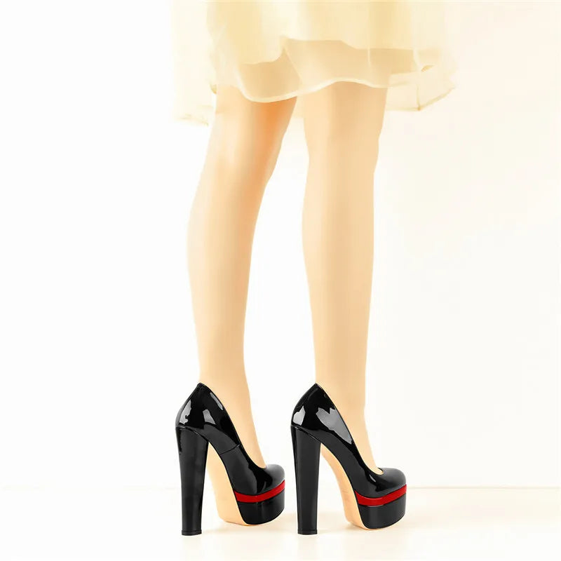 Pumps – Platform Round Toe High Heels Slip-On – PU | KIMLUD