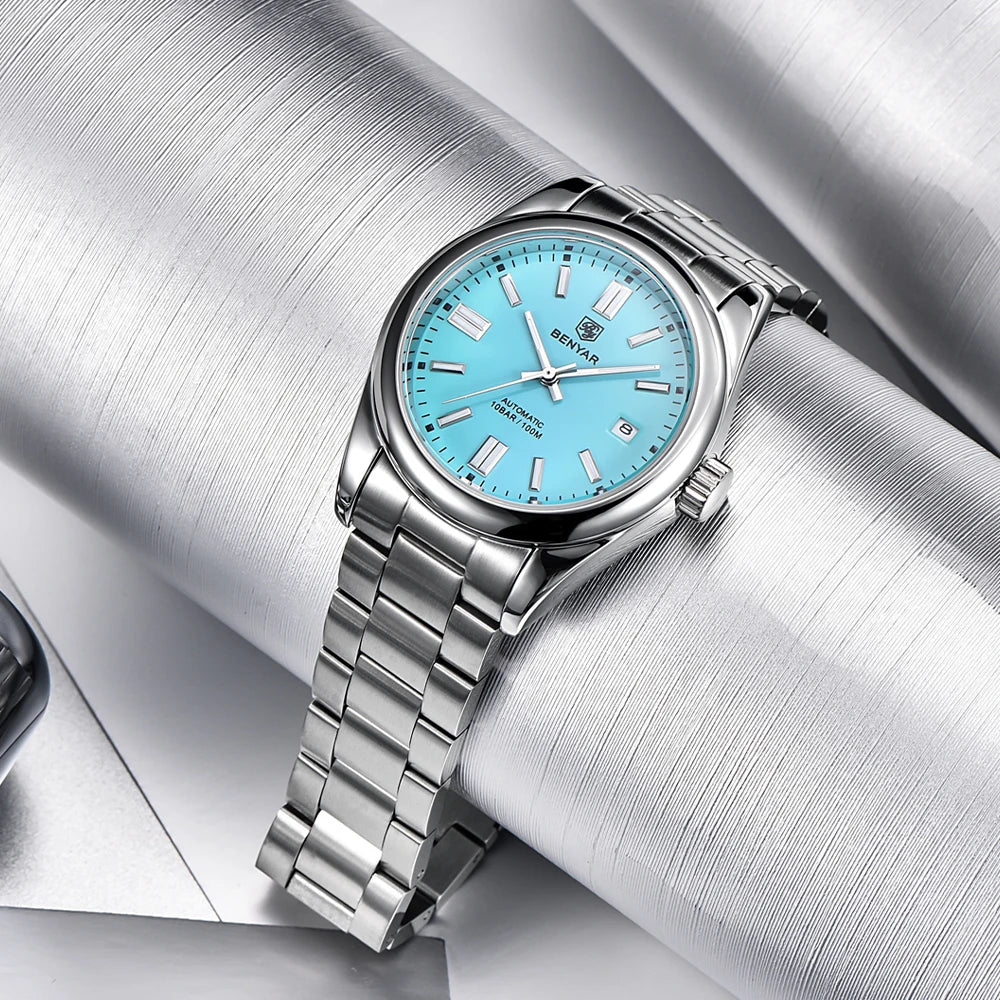 BENYAR Top Brand New Men Mechanical Wristwatches Stainless Steel Sports Automatic Watch 10Bar Waterproof Diving Watch for Men