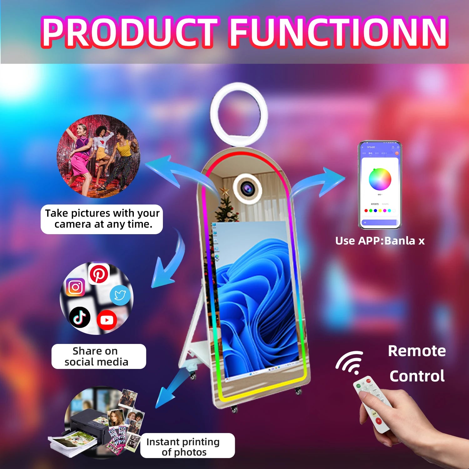 Fashion Arch Magic Mirror Photo Booth Machine With 43 Inch Touch Screen Camera and Printer Selfie Mirror Photobooth for Events