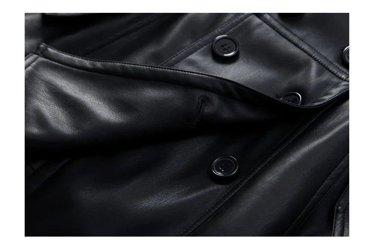 Coats & Jackets – Double Breasted – Faux Leather – Brown | KIMLUD