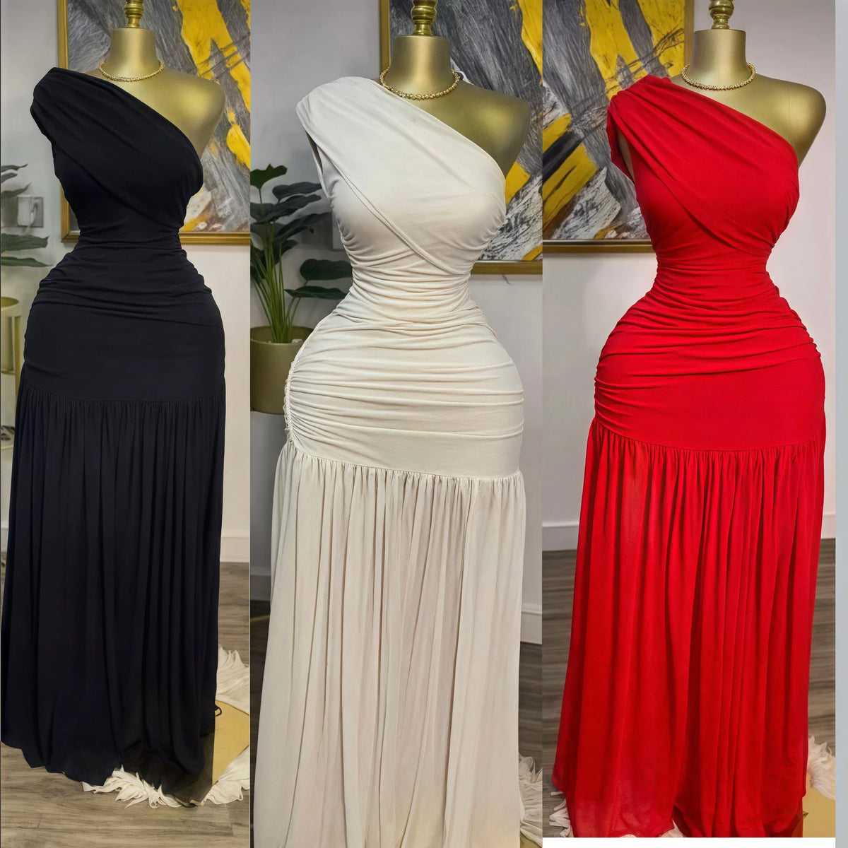 Evening Dress – One Shoulder Ruched – Maxi Silhouette | KIMLUD
