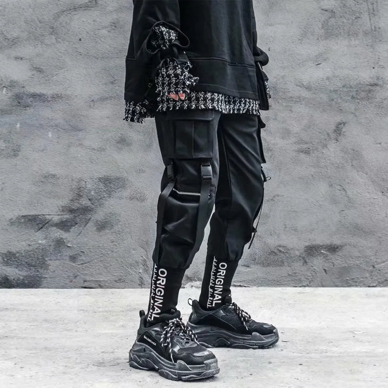 Harajuku Cargo Pants Techwear Joggers Multi Pocket Urban Streetwear Elements — Black | KIMLUD