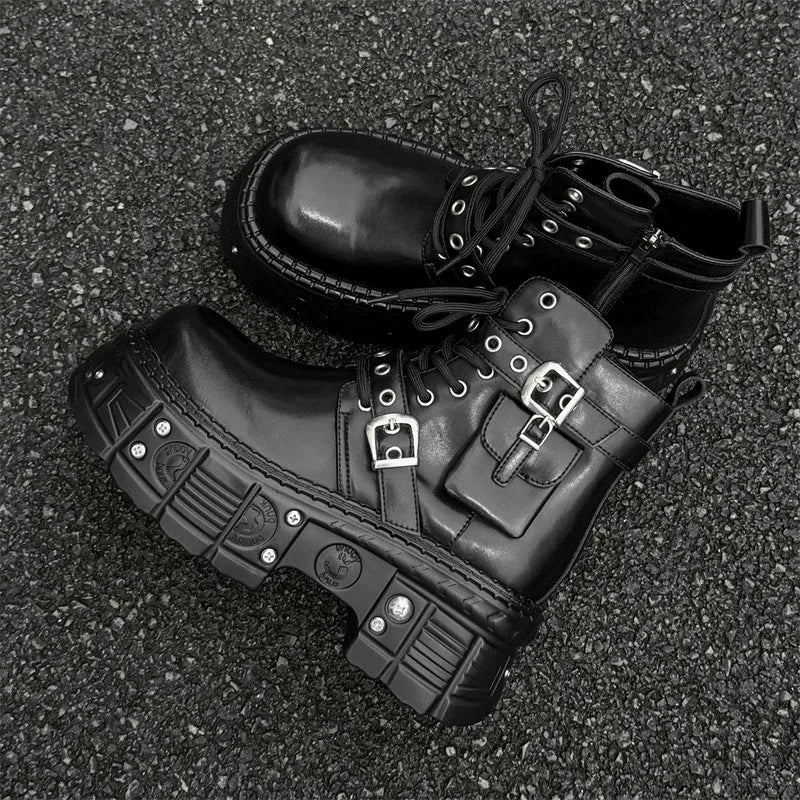 Latest Design Chunky Shoes Men Durable Alternative Heavy Metal Cyberpunk Style Handsome Ankle Men Martin Boots