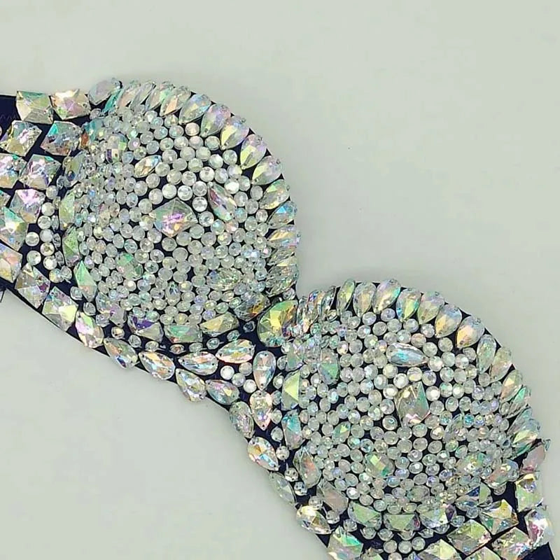 Diamond Bikini Top Push Up Rhinestone Embellished Contour Bandeau — Rose Pink | KIMLUD