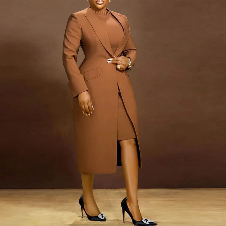 Fashion Ladies Suits Office Wear Two Piece Set Women Clothing Long Blazer Inner Dress Set Two Piece Blazer Set Outfits for Women