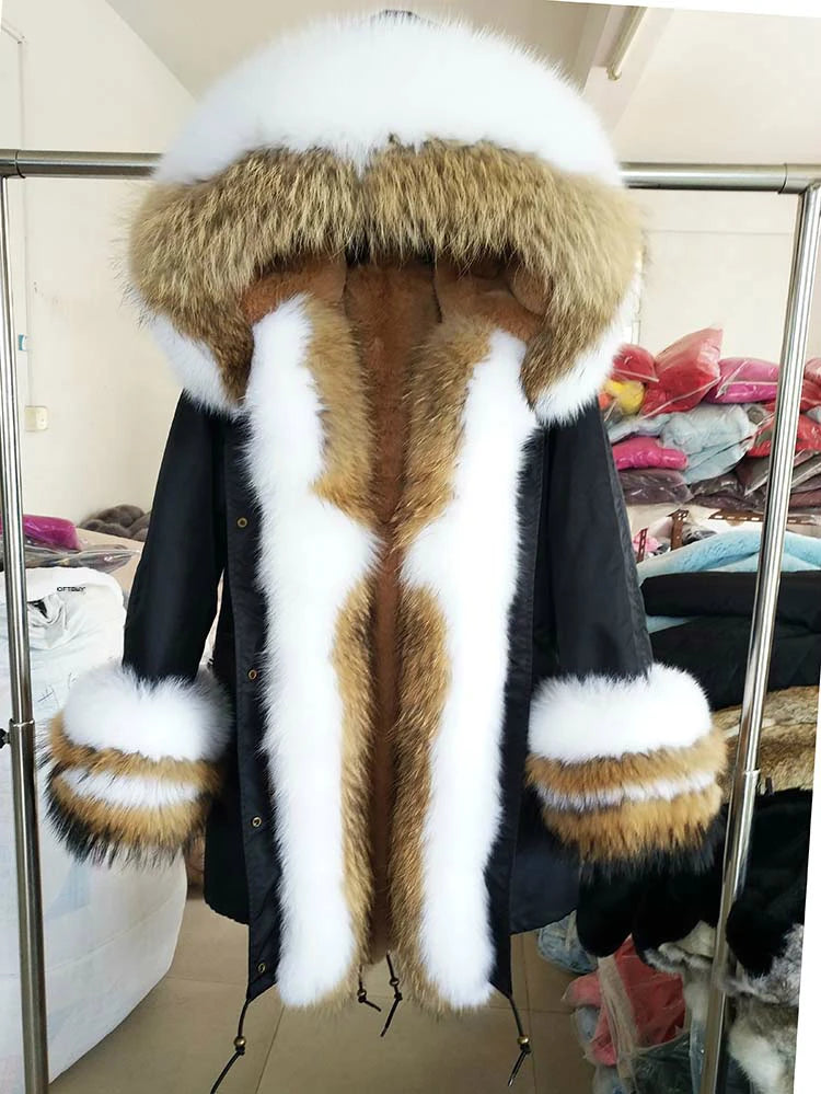 OFTBUY 2022 Long Parka Real Fur Coat Winter Jacket Women Natural Raccoon Fur Fox Fur Collar Hood Cuffs Thick Warm Outerwear New