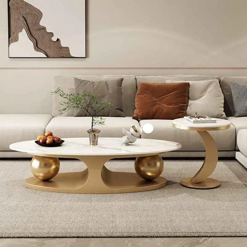 Gold Stainless Steel Center Table Sintered Stone Top — Black and Gold | KIMLUD