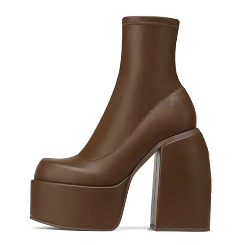 2025 Autumn Winter Short Boots for Large Size Thick-Soled Thick-Heeled Elastic Elastic Cross-Border E-Commerce Supply Europe