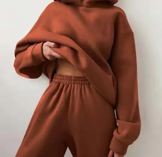 Fleece Hooded Tracksuit Two-Piece Set — Teal | KIMLUD