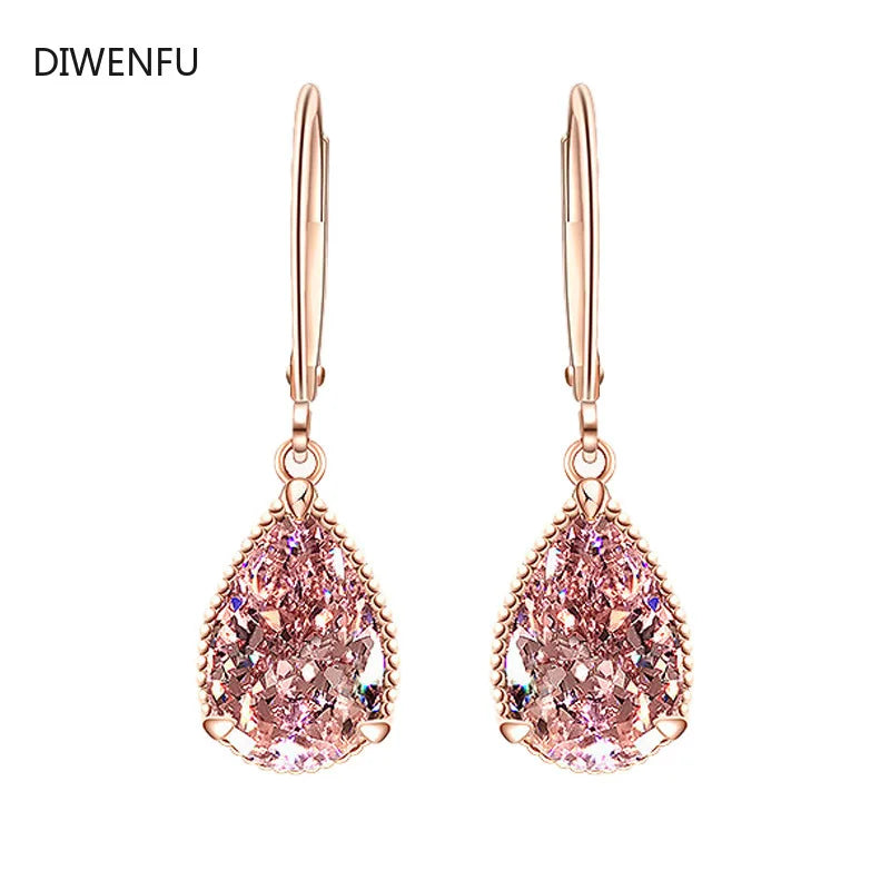 Natural Pink Quartz Drop Earrings for Women 18k Rose Gold Romantic Fashion Fine Jewelry Topaz Gemstone Bizuteria Luxury Earrings