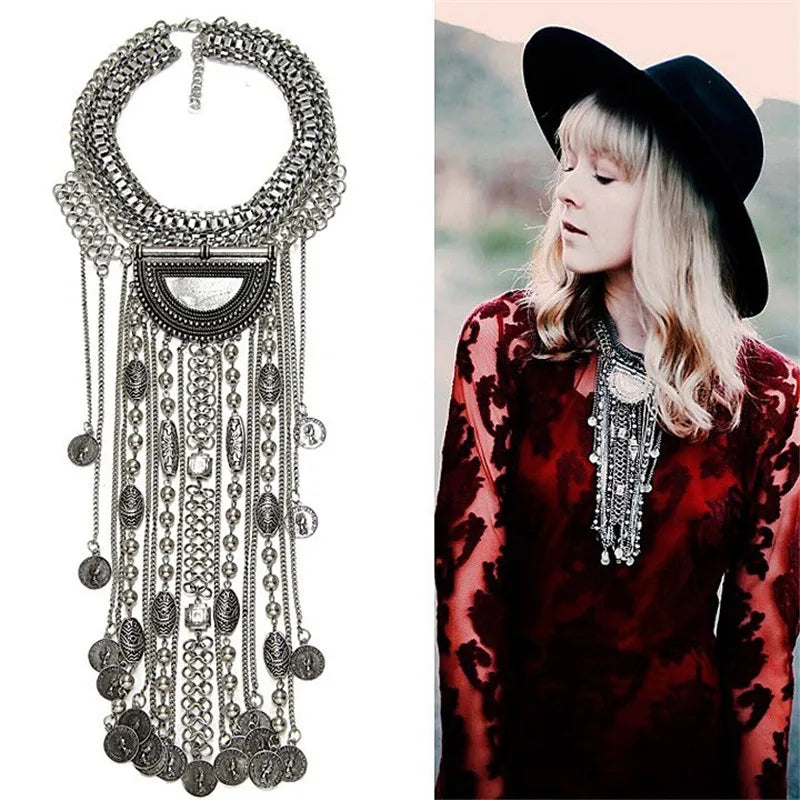 Choker Necklace – Multilayer Coin Collar – Rhinestone Tin Alloy | KIMLUD