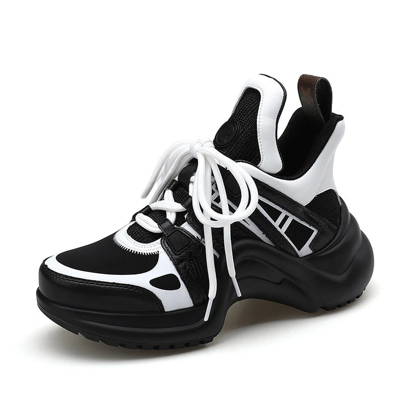 Metallic Sneakers With Thick Lace — Silver | KIMLUD