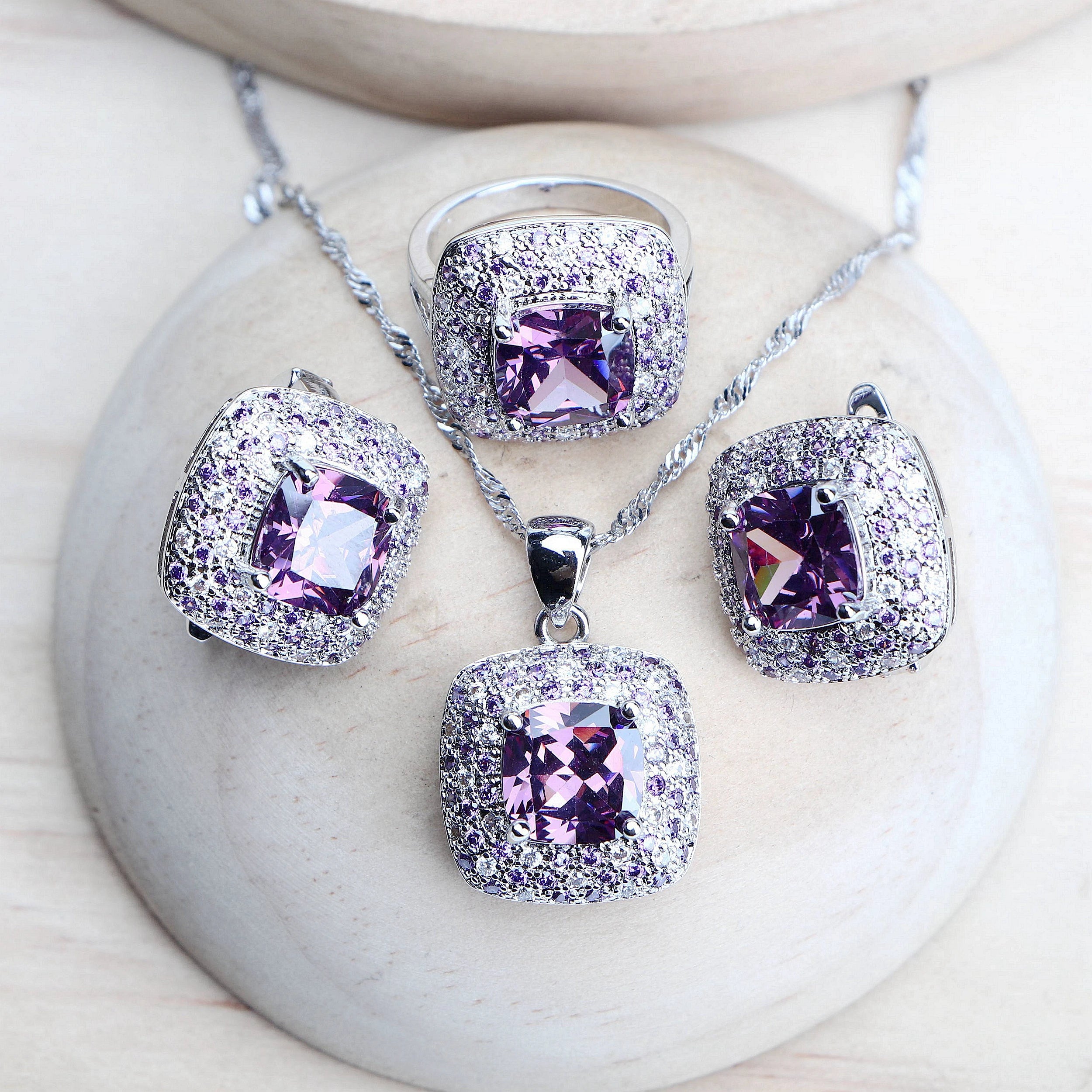 Sterling Silver Jewelry Set Bridal — Purple | KIMLUD