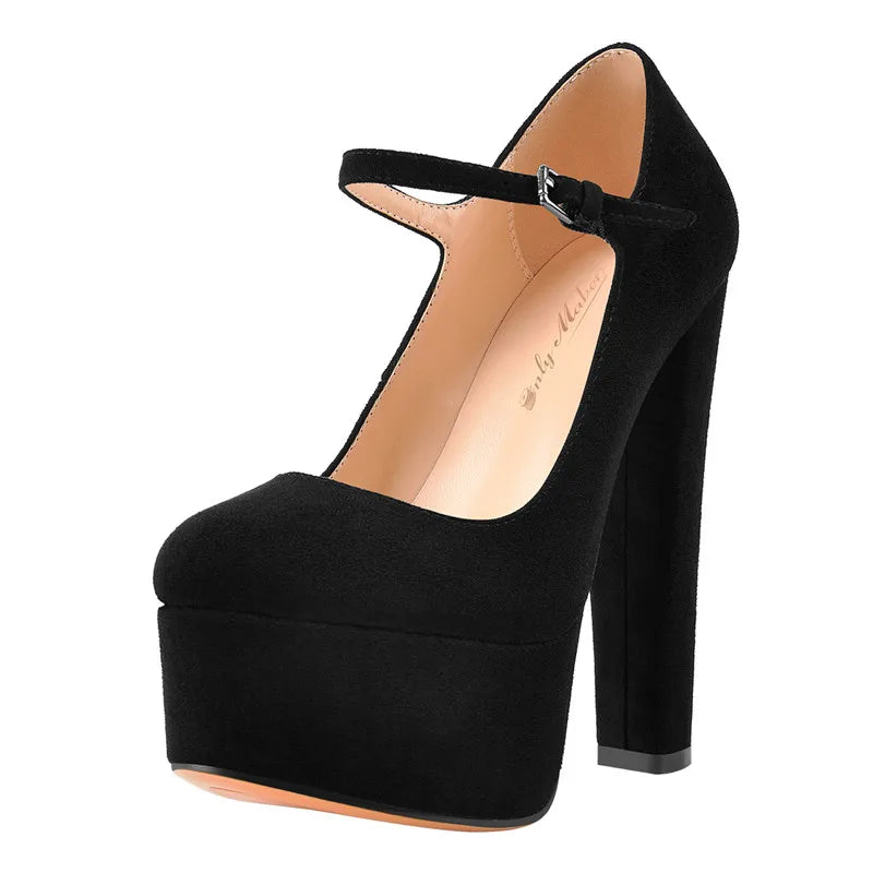 Mary Jane Platform Pumps – Ankle Strap Buckle – PU | KIMLUD