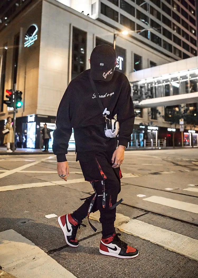 Harajuku Cargo Pants Techwear Joggers Multi Pocket Urban Streetwear Elements — Black | KIMLUD