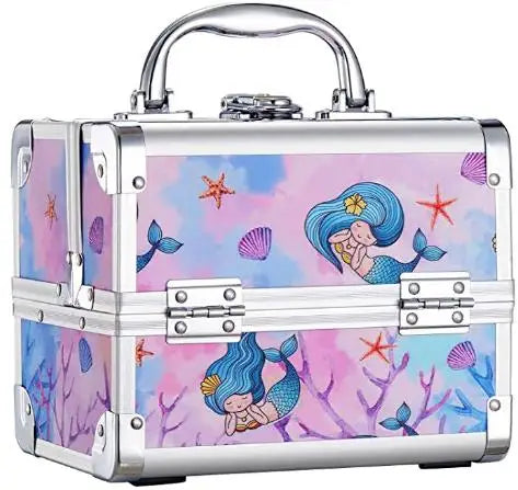 Fashionable Girls Cosmetic Case with Mirror for Artist 2 Trays Lockable Aluminum Makeup Train Case Travel Beauty Storage Case
