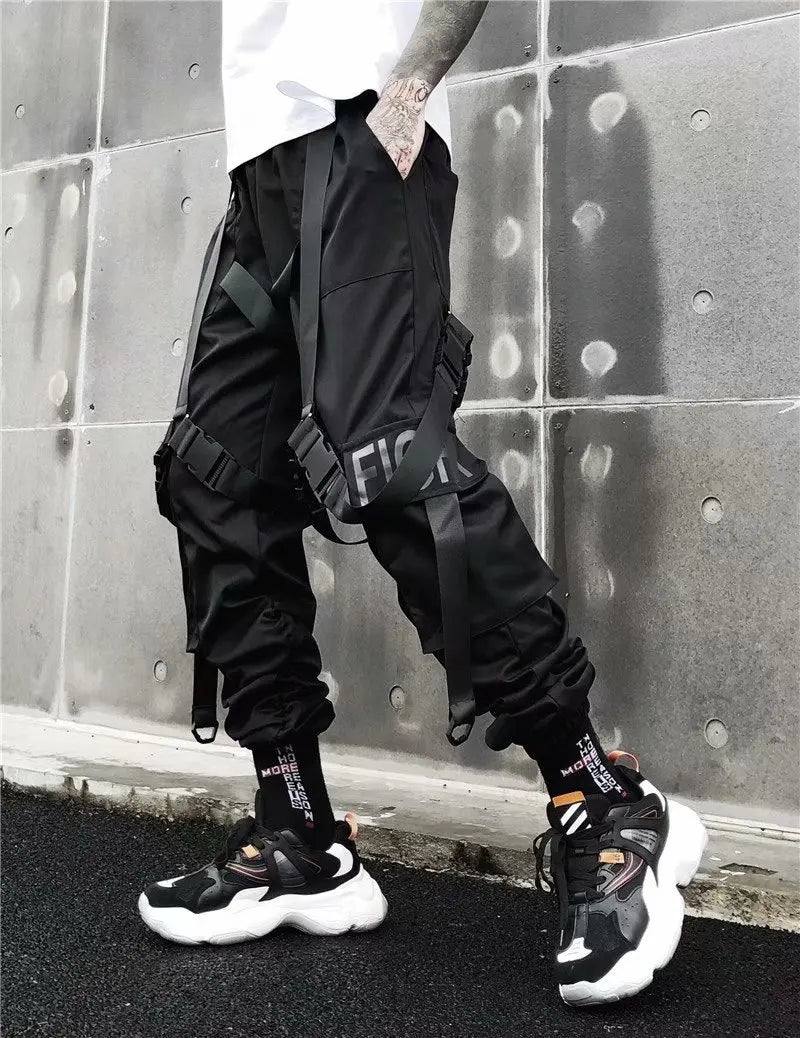Harajuku Cargo Pants Techwear Joggers Multi Pocket Urban Streetwear Elements — Black | KIMLUD