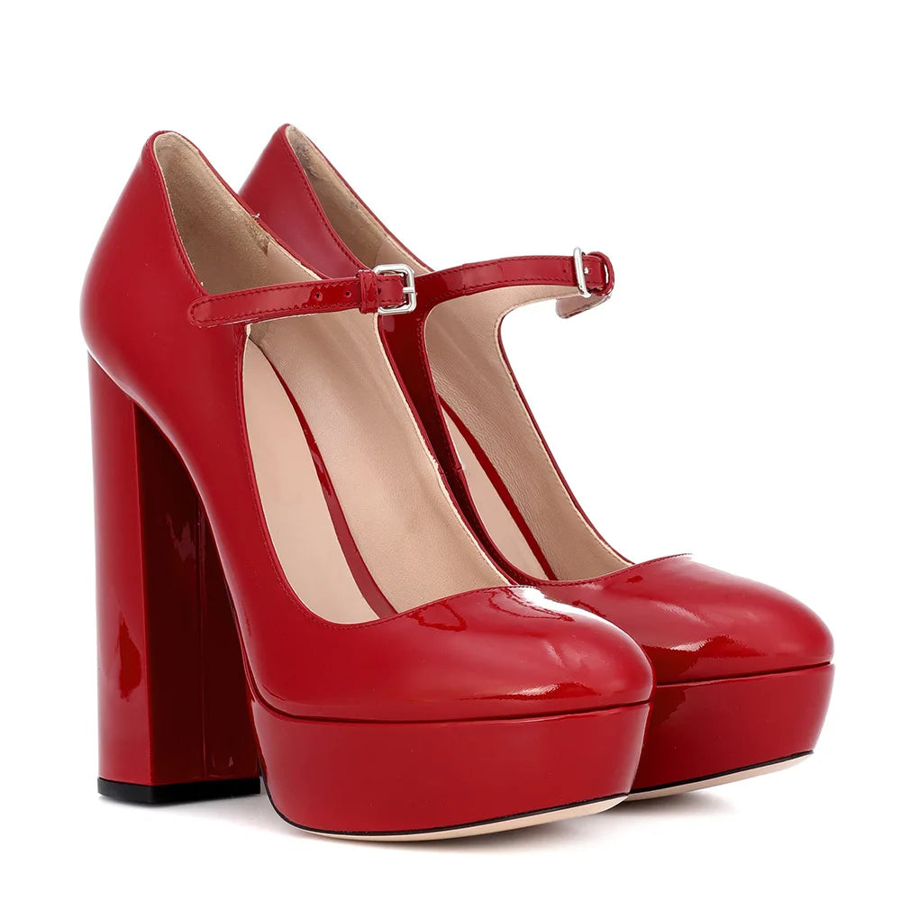 Pumps – Platform Buckle Strap – Square Heel – Plus Size | KIMLUD