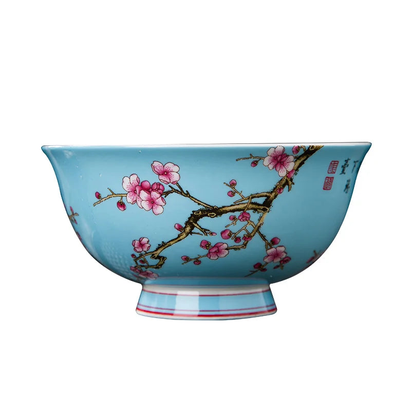 Jingdezhen Fine Bone China Bowl Enamelled With Retro Flower Bird Pattern — Yellow | KIMLUD