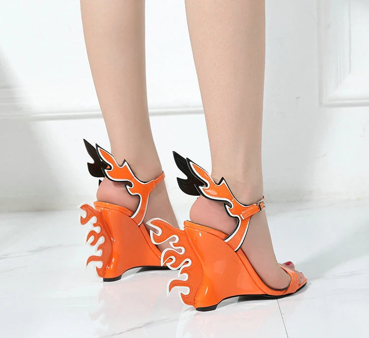 Patent Leather Gladiator Platform Wedge Sandals — Orange | KIMLUD