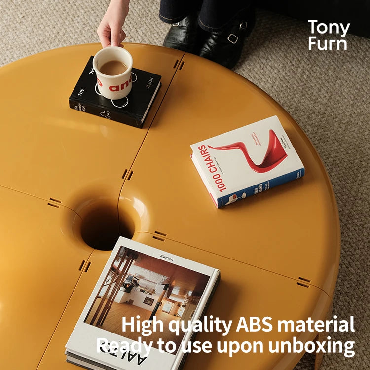 Sculpted High-Gloss ABS Coffee Table With Hidden Storage Compartment — Red | KIMLUD