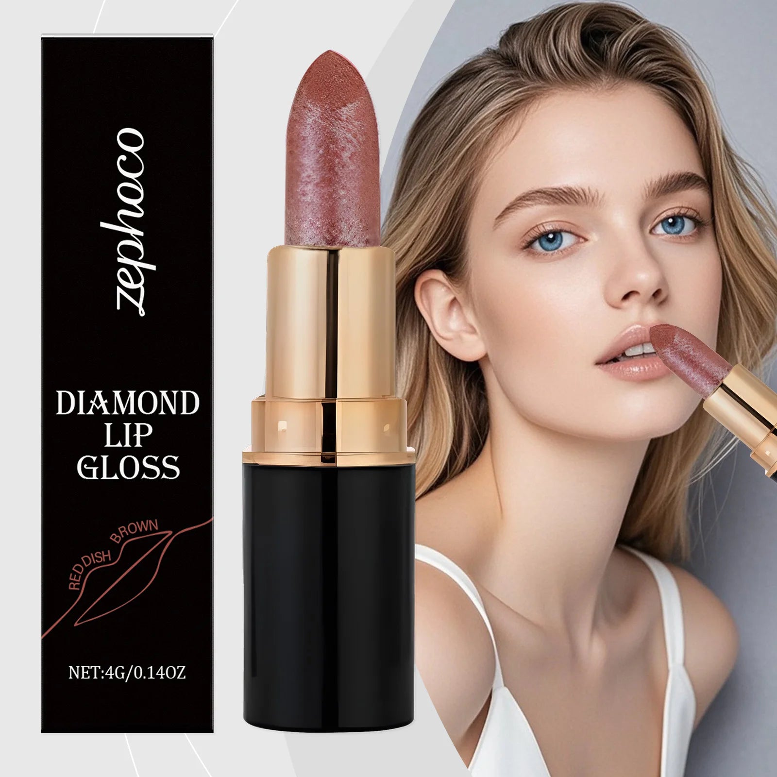 Zephoco Red Brown Diamond Glitter Lip Gloss Lipstick-Fashion Moisturizing Long-Lasting Gloss Smooth & Easy to Apply
