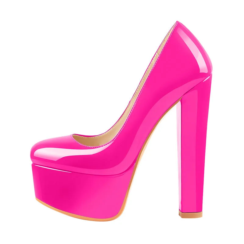 Pumps – Platform Round Toe High Heels Slip-On – PU | KIMLUD