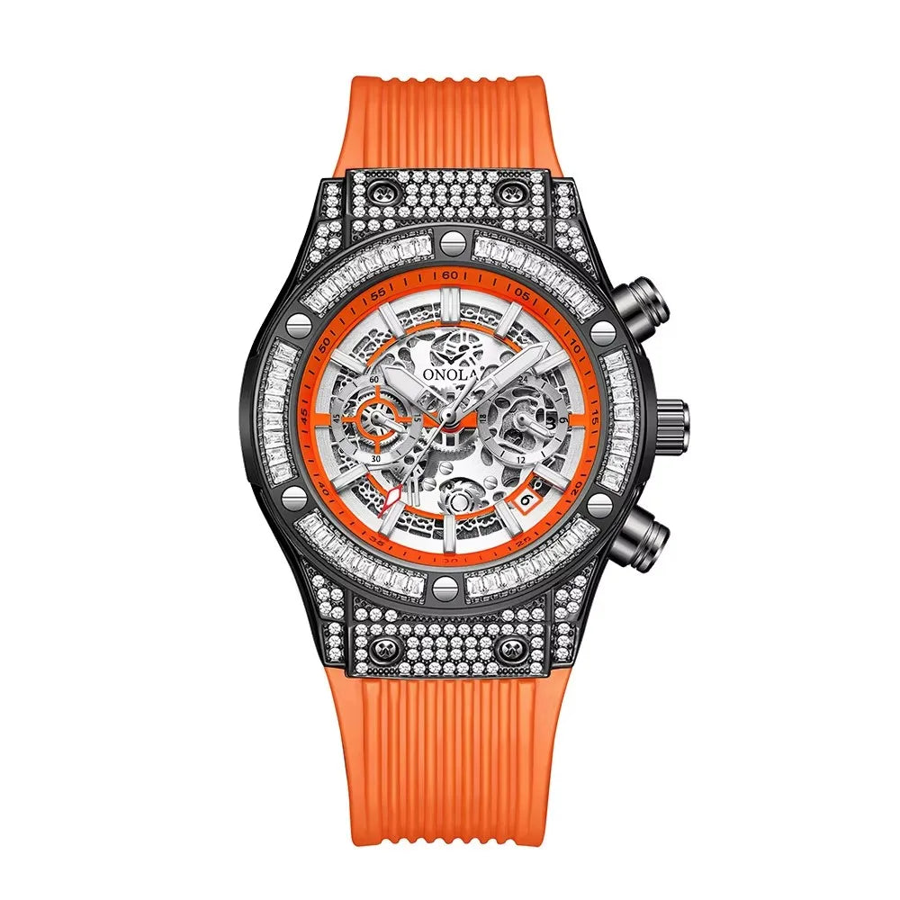 Silicone Strap Watch Quartz Round Dial 44mm Alloy Case 3ATM Luminous Hands — Red | KIMLUD