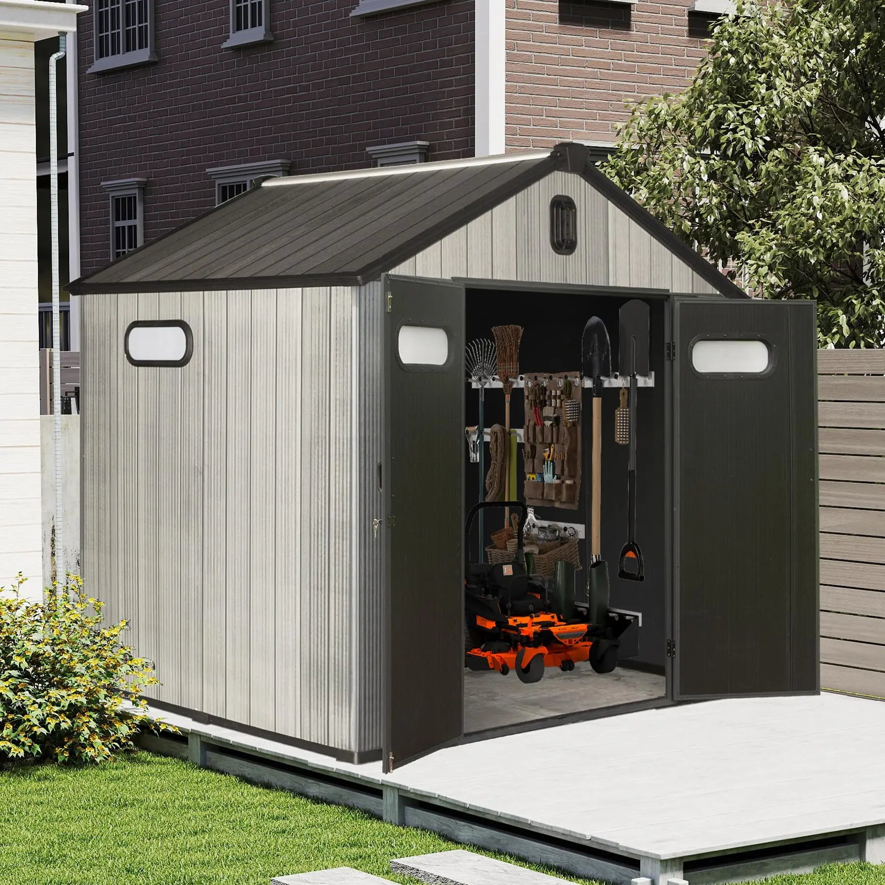 Resin Outdoor Storage Shed Waterproof Lockable Door — Gray | KIMLUD