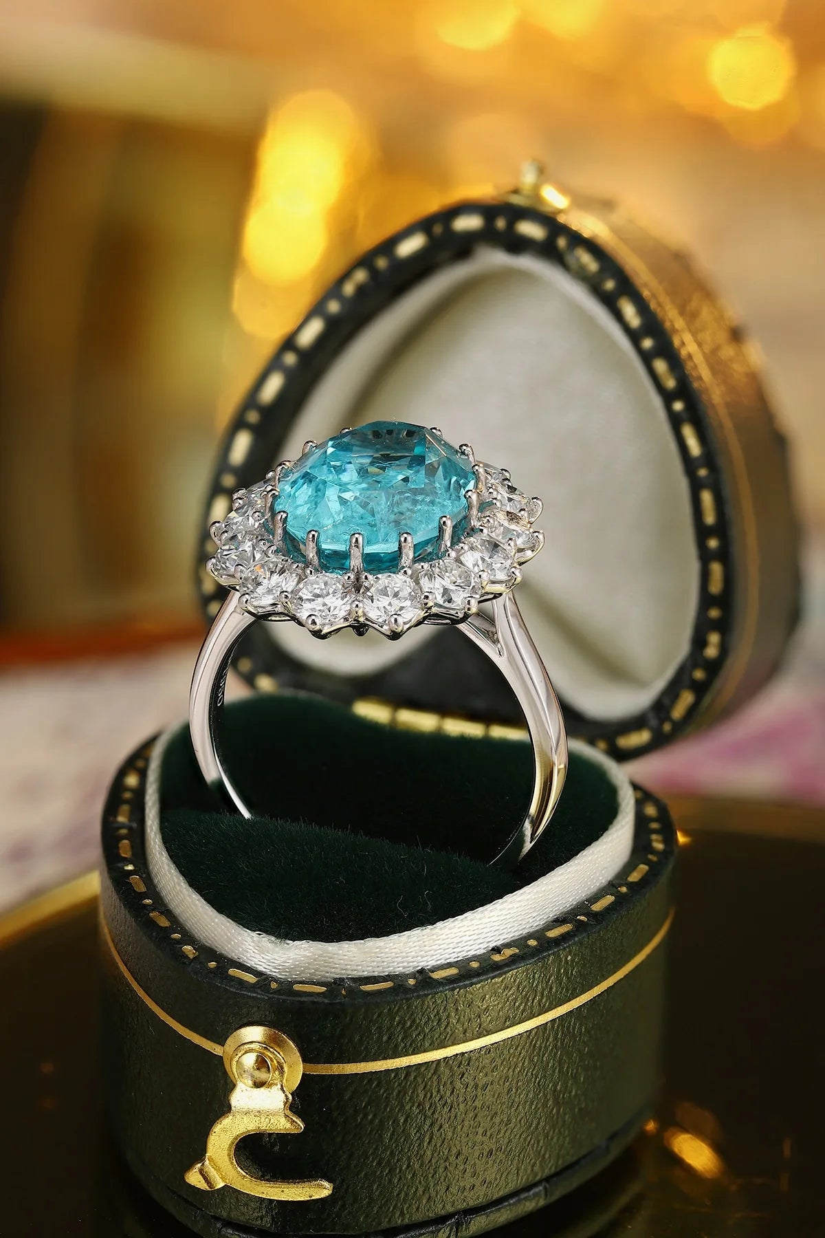 Platinum Plated Ring With Oval Lab-Grown Diamond Halo — Platinum | KIMLUD